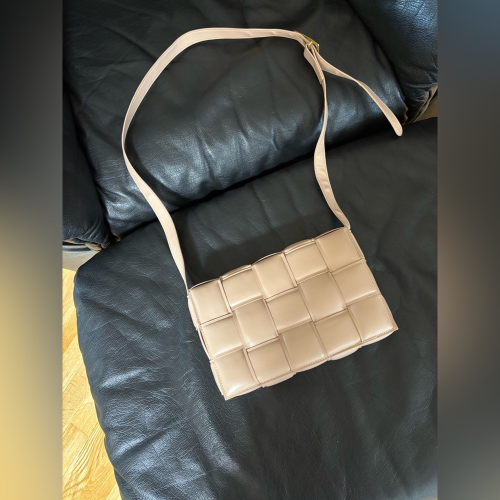 Beige Basketweave Crossbody Bag